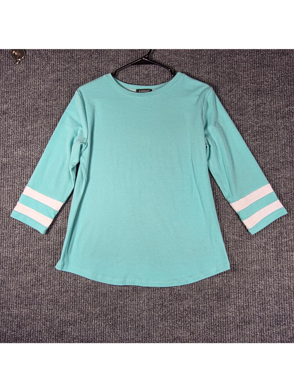 EADINVE Aqua Tunic Top Women's Medium 3/4 Sleeve Striped Cuff Casual Tee